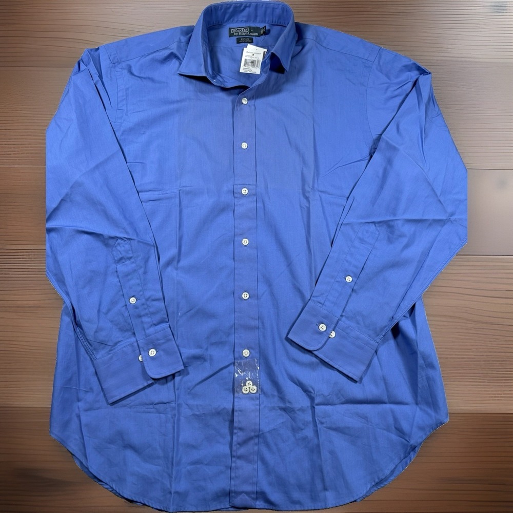 Polo Ralph Lauren Estate Mens Dress Shirt 17 34/35 Regal Blue 100% Cotton NWT